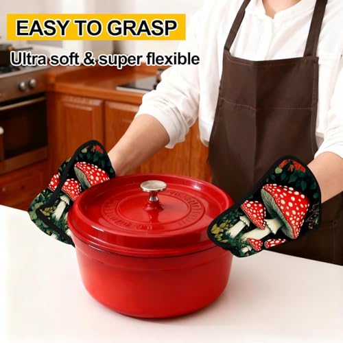 Soportes para ollas de hongos rojos con bolsillos prácticos y forro de algodón resistente 6