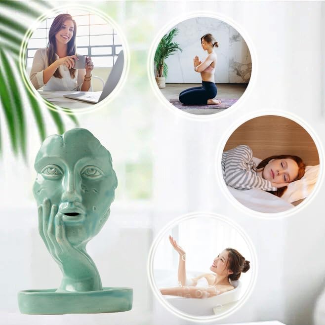 Turquoise Women Face Statue Backflow Incense Holder,Waterfall Incense Burner Holder for Sticks Cones Home Office Yoga AI0071