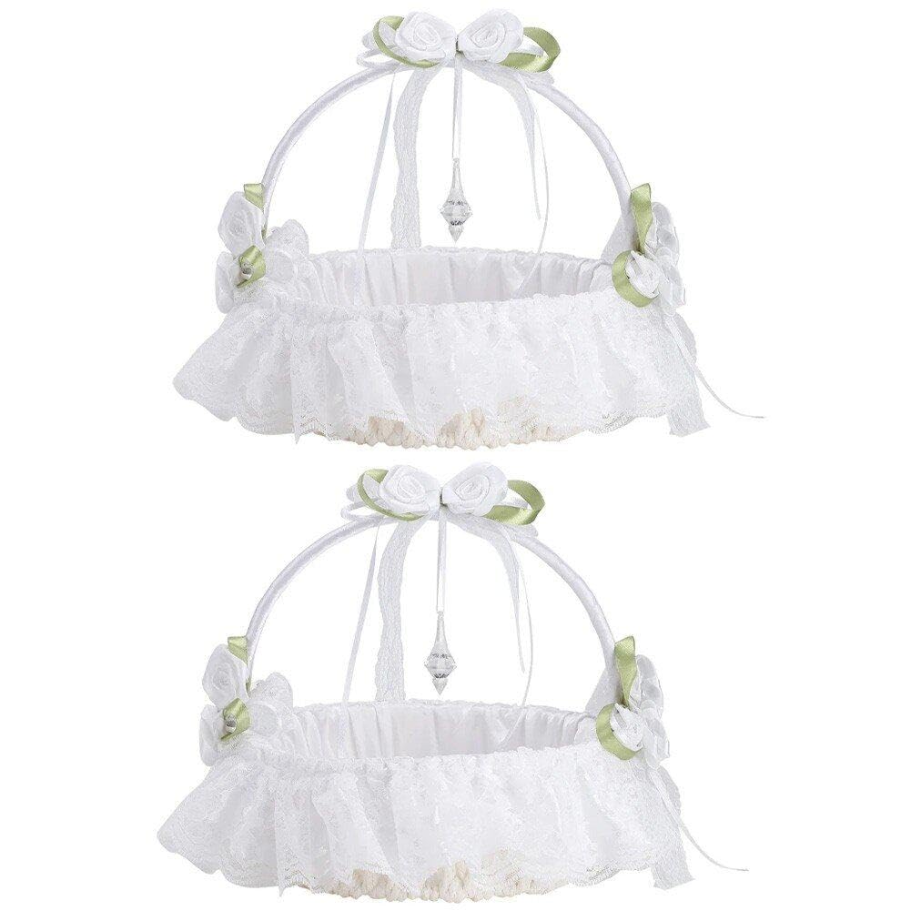 Panier de demoiselle d'honneur pour mariage en satin avec rose, lot de 2