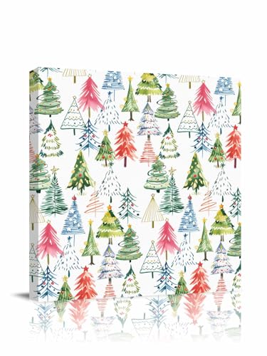 Colorful Christmas Tree Canvas Wall Art - Watercolor Hand Painted