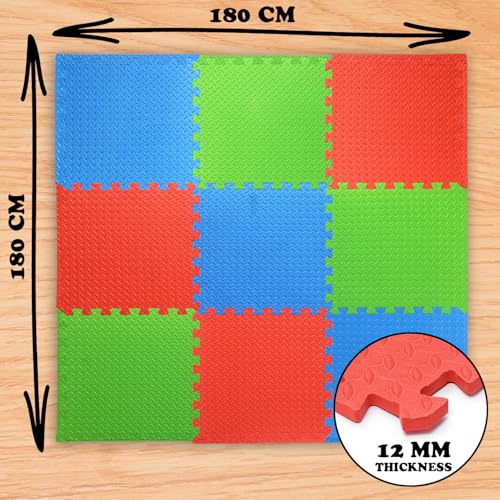 Image of EASYHOME Interlocking Mat - 12mm Thick | 60x60cm 9 Tiles (36 Sq Ft Area) for Kids | Soft & Protective Puzzle Mat for Baby Crawling, Playroom & Exercise