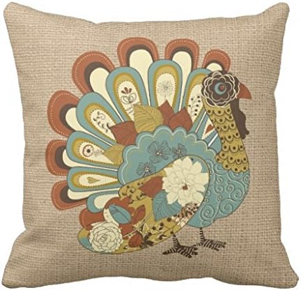 Thanksgiving Turkey on faux Burlap Pillow