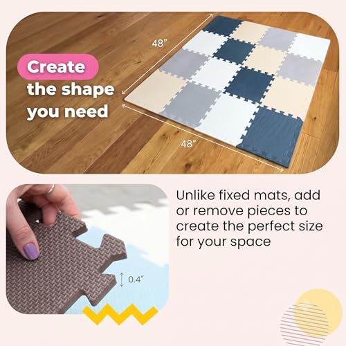 Image of MioTetto Baby Play Mat, Soft Foam Floor Tiles for Kids. Adjustable Interlocking Foam Tiles, Fits with 50x50 Playpen Baby mat for Crawling & Development, Safe & Non-Toxic Playmat for Babies 6-12 Months
