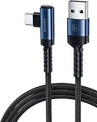 Cabo Toocki Elbow 90 Graus USB A para USB C - 60W 6A com Carregamento Super Rápido - Compatível com Android, IPhone 15 e MacBook (Azul, 2 Metros)