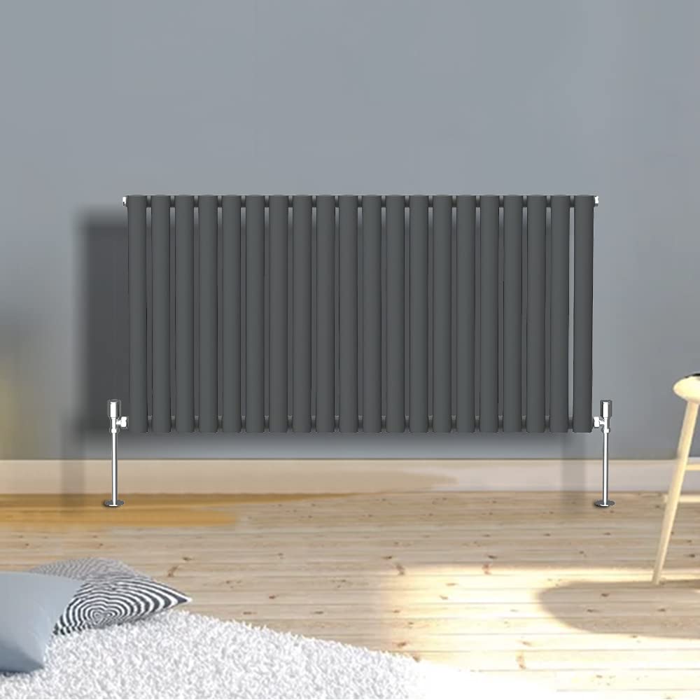 Warmehaus Anthracite Designer Radiator Horizontal Oval Column Single Panel Rad 600x1180mm
