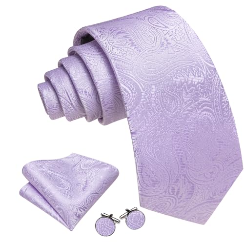 Image of Barry.Wang Men Ties Paisley Woven Silk Necktie Set with Pocket Suqare Cufflinks Formal