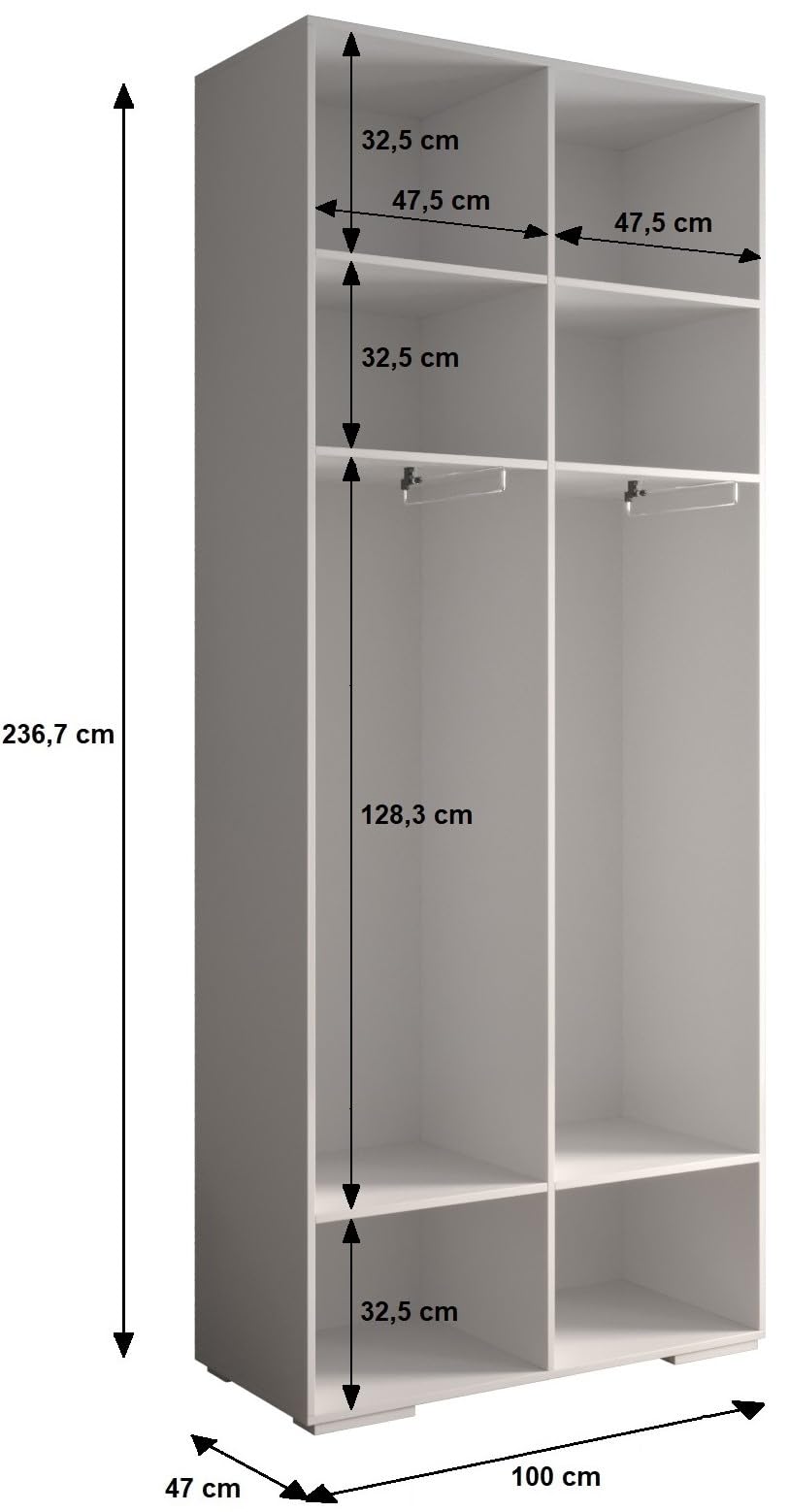 ABIKSMEBLE Inova 1 Ensemble de Meubles - Garde-Robe Moderne - pour Chambre à Coucher, Salon, Entrée, Chambre d'enfant - Meuble de Rangement pour Dressing - 236,7x250x47cm - Blanc, Manila 02, Or