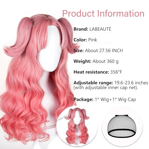 Image of LABEAUTE Tetia Cosplay Wig 23.6 Inch Pink Long Wig for Witch Hat Atelier Costume Heat Resistant Synthetic Hair for Halloween /Party