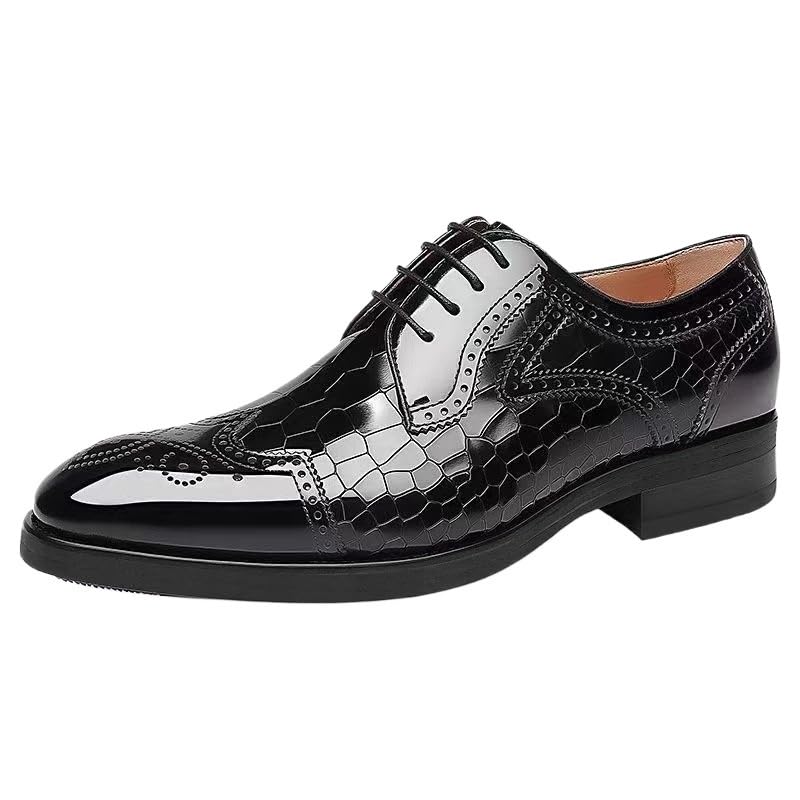 Dress Oxford Formal Shoes for Men Classic Lace-up Formal Tuxedo Shoes Square Toe Leather Cap Toe Plaid Shoes Anti-slip Rubber Sole Block Heel Prom Wedding Leather Shoes