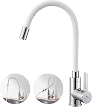 Auralum Flexible Kitchen Sink Tap, White Kitchen Tap with Flexible Spout, Kitchen Mixer Tap 360° Rotating, Kitchen Taps with High Spout