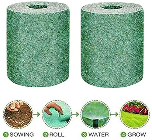 2 piezas Rollo de alfombra de semillas de hierba, Alfombra de cultivo de hierba biodegradable, Alfombra de semilla de hierba Fertilizante Jardín Picnic Jardinería Alfombra de césped 20 × 300 cm