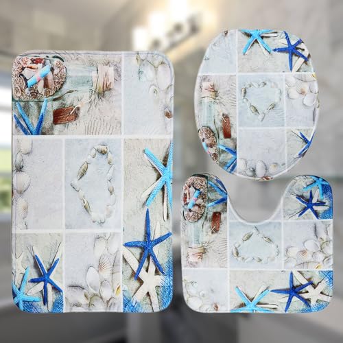 Set de 3 piezas de alfombrillas de baño lavables estampado textil para inodoro 7