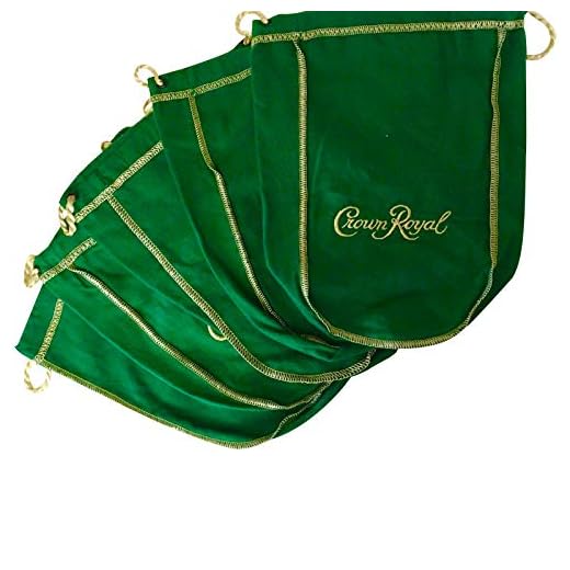 Pack of 5 Green Crown Royal Bags w/Gold Drawstrings from 1 Liter Bottles (9 inch x 5.5 inch) for Gift Bags, Carrying Card Games or Dice Bulk Fabric for quilting sewing or crafts (5)