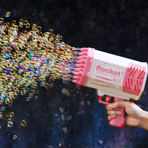 69 Holes Rocket Bubble Gun, Bubble Machine Gun Toy With 6 Bottles Bubble Solution, Big Bubbles Guns Toys For Kids Adults Wedding Party Christmas Birthday Present Idea Gift (Pink) #TOP1