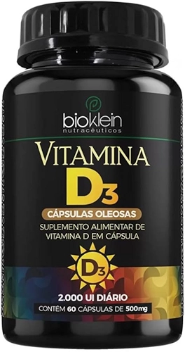 Vitamina D3 2000 UI - Vit D Colecalciferol 60 Cápsulas Oleosas Softgel Bioklein