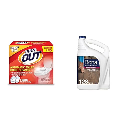 Iron OUT Limpiador automático de inodoro, repele el óxido y las manchas de agua dura y repuesto de limpiador de pisos de madera dura Bona, 128 onzas