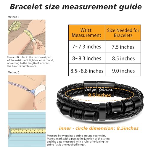 𝐆𝐢𝐟𝐭 𝐟𝐨𝐫 𝐌𝐞𝐧 Braided 𝐋𝐞𝐚𝐭𝐡𝐞𝐫 𝐁𝐫𝐚𝐜𝐞𝐥𝐞𝐭 for Men Dad Husband Boyfriend Son Grandson Brother Stainless Steel Clasp Engraved with Love You Forever Jewelry Birthday Gift 7.5 8.5 9 Inch3