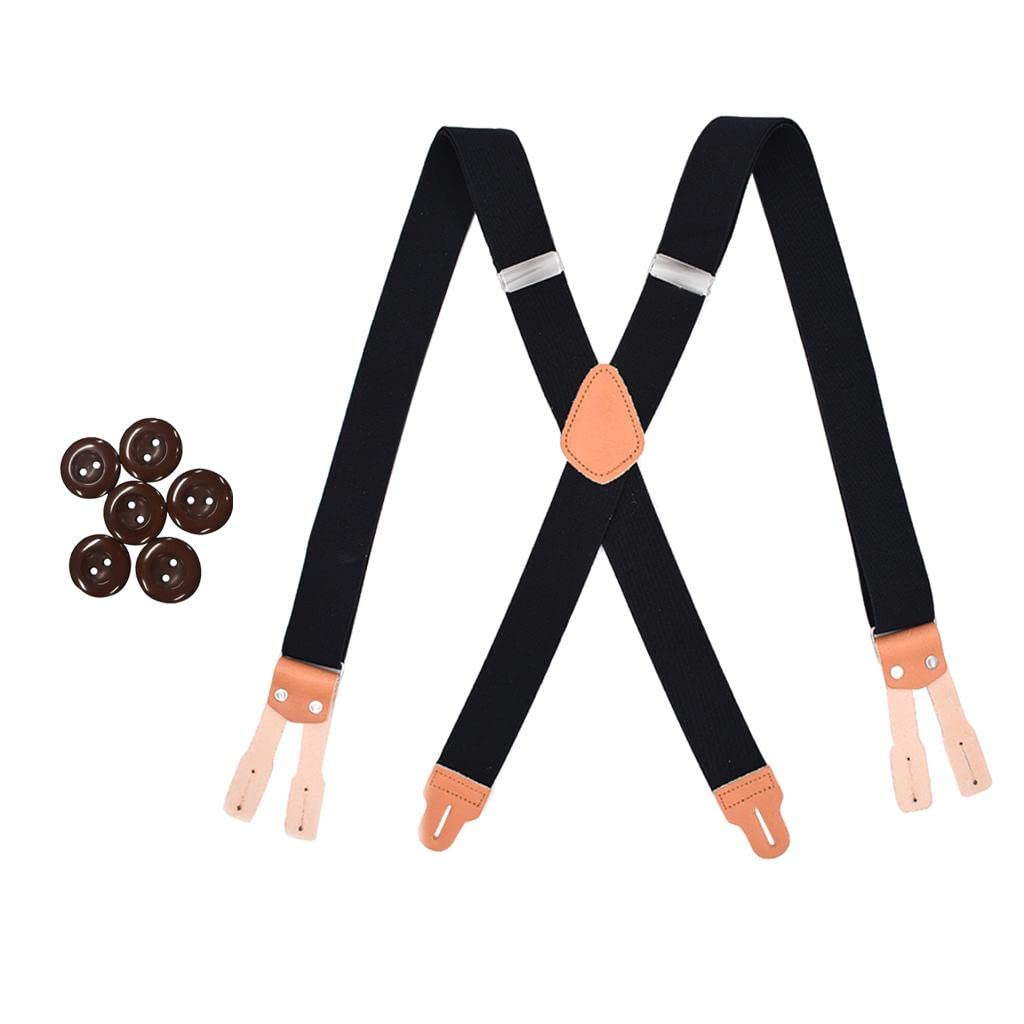 Mens Solid Y Back Button Suspenders Heavy Duty Adjustable Elastic Black | Mens Accessories | Suspenders Braces-image-15