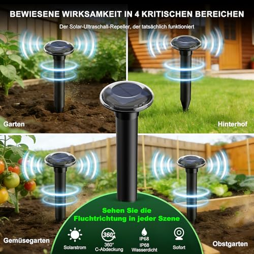 Uffylle 2 Stück Ultraschall Maulwurf Vertreiber, Maximale Abdeckung 900 m² Solar Wühlmaus Vertreiben, Haustierfreundlich & Freiluft Maulwurfschreck, IP68 Wasserdicht Maulwurffalle