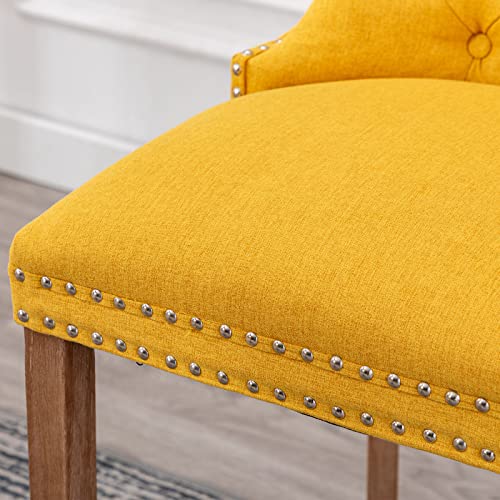 Vescasa Linen 27" H Counter Height Bar Stools Set Of 2 With Tufted Back, Modern Nailhead Trim Upholstered Barstools With Pull Ring, Armless Kitchen Stool With Wood Frame For Kitchen/ Bar, Yellow #TOP3
