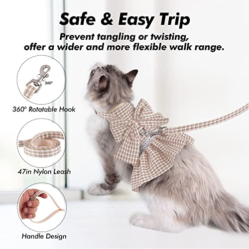 Kaqipeet Escape-Proof Cat Harness And Leash Set - Adjustable And Breathable Vest For Walking, Easy Control And Comfortable Bowtie Plaid Jk Skirt For Cats For Cats (Beige Plaid,Small) #TOP6