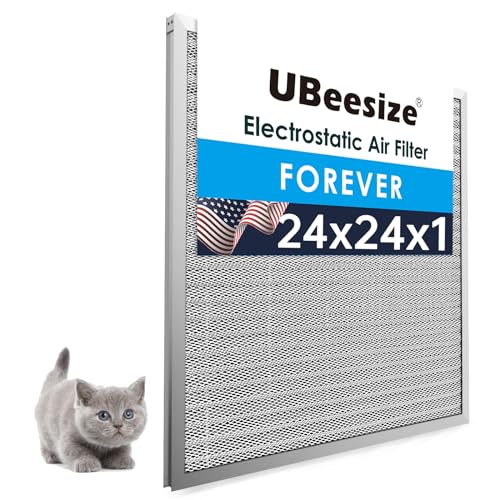 Image of UBeesize 24x24x1 Reusable Electrostatic Air Filter HVAC AC Furnace Filter,MERV 8,Washable,Lasts a Lifetime,Permanent Air Filter,Breathe Fresher,Home And Office(Actual Size:23.39x23.39x0.82Inch)