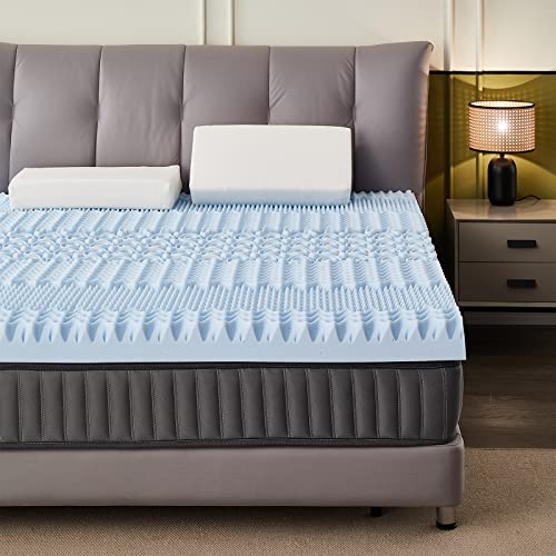 3 Inch 7-Zone Memory Foam Mattress Topper Full, Cooling Gel-Infused Swirl Egg Crate Memory Foam, Standard 100 By Oeko-Tex Certified, Blue #TOP7