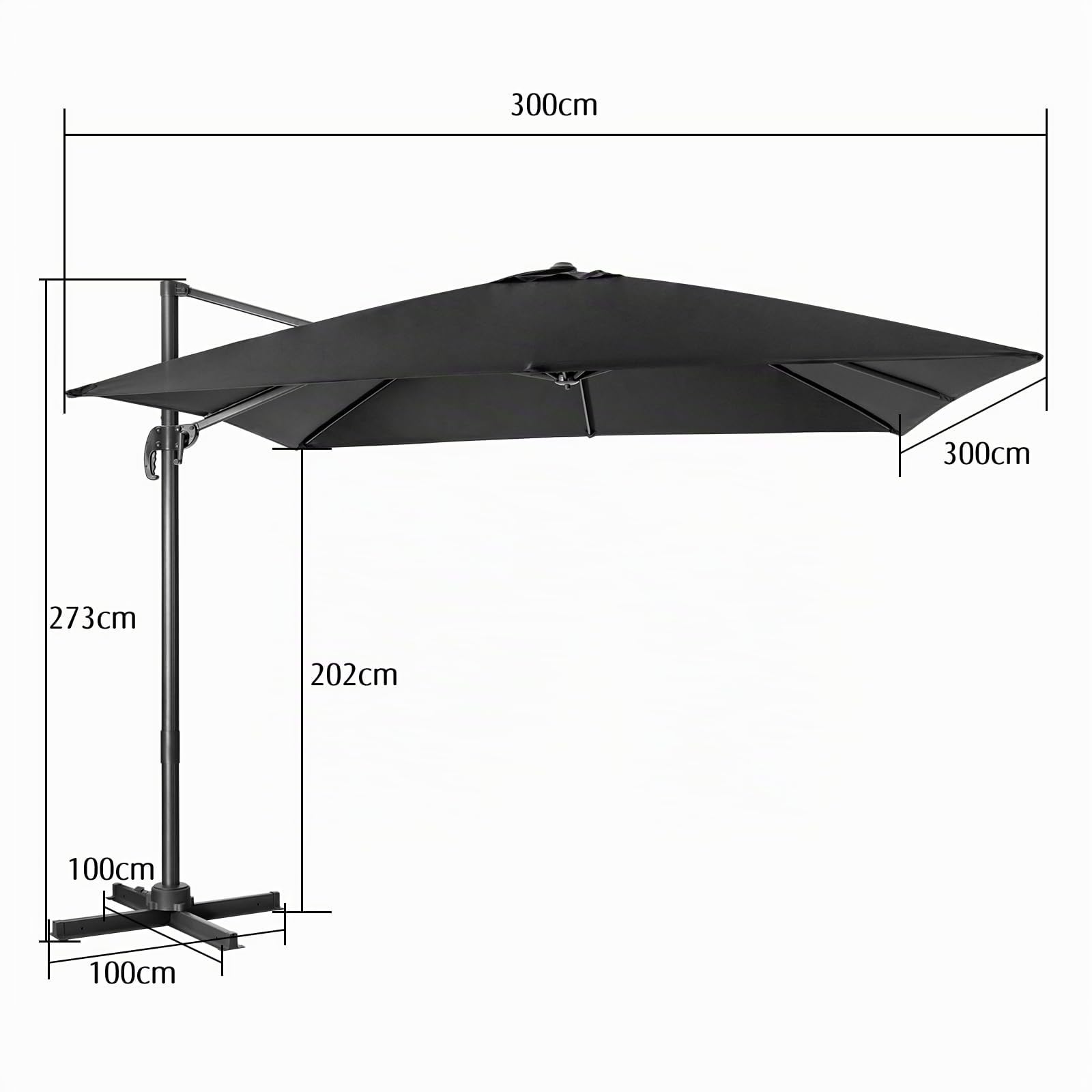 RELAX4LIFE Sombrilla de 300 cm de diámetro, sombrilla con ángulo ajustable y manivela, sombrilla de jardín con base en cruz, sombrilla de mercado, protección UV y repelente al agua, para balcón