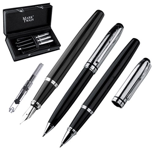 Set d'écriture Mark Twain stylo plume convertisseur pompe stylo roller bille métal