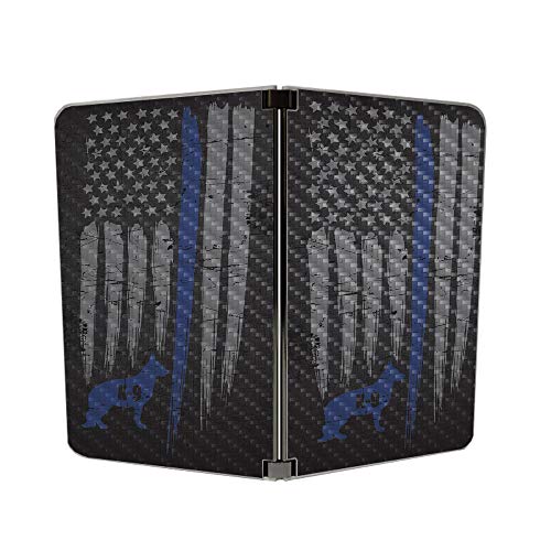 Image of MightySkins Carbon Fiber Skin for Microsoft Surface Duo - Thin Blue Line K9 | Protective, Durable Textured Carbon Fiber Finish | Easy to Apply | Made in The USA, CF-MISURDUO-Thin Blue Line K9