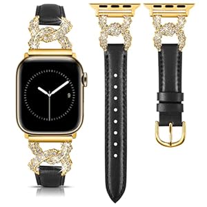 TOYOUTHS Leather Band Compatible with Apple Watch Bands for Women 38/40/41/42/44/45/49mm Ultra Dressy Designer Diamond Interlock Buckle Thin Leather Strap for iWatch Band SE Series 9/8/7/6/5/4/3/2/1