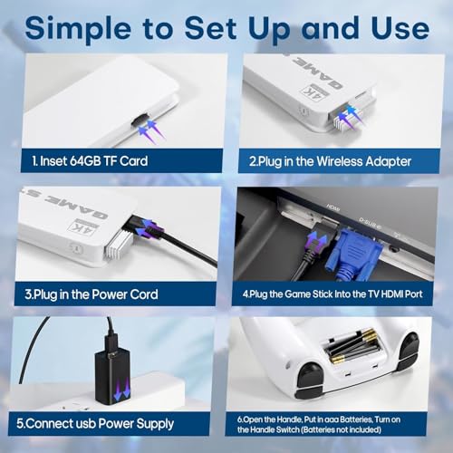 Image of 2025 Upgrade Retro Game Console Stick Pro,Built-in 23 Emulators 22,000+ Games,Retro Gaming Console 64GB TF Card,Dual 2.4GHz Wireless Controllers,Game Stick 4K HDMI Plug and Play Video Games for TV