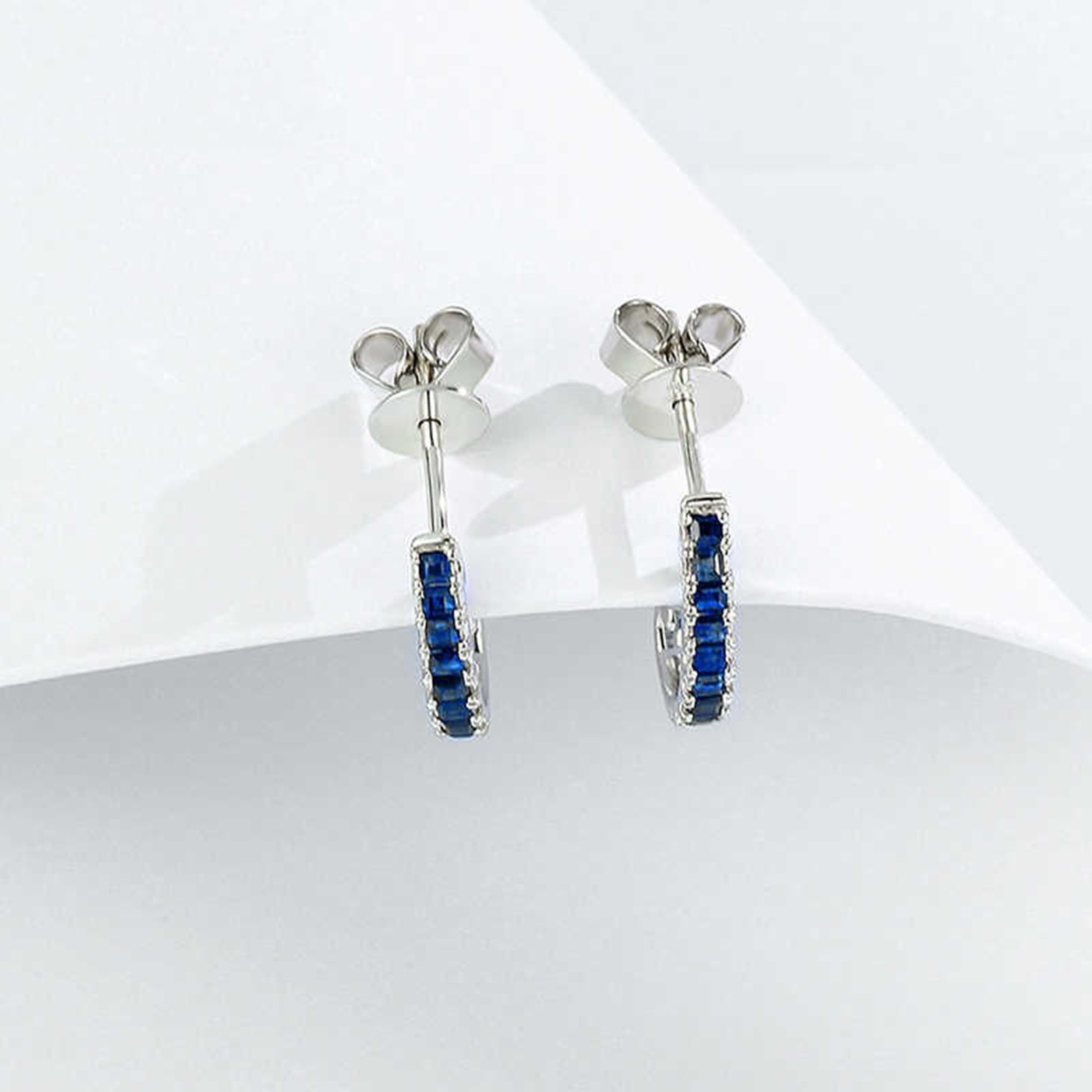 Epinki Kolczyki damskie Creole Hoop 9K/14K/18K białe złoto, wiertła wiercone, biżuteria damska, szafir 0,55 ct (szlif księżniczki, niebieski), kolczyki damskie małe 18/14/9-karatowe złoto, biżuteria z