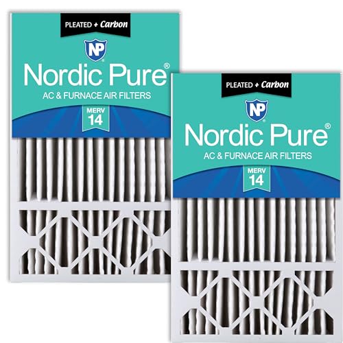 Image of Nordic Pure 16x25x5 Pleated MERV 14 Plus Carbon Air Filters 2 Pack | Actual Size: 15 3 /4 x 24 3 /4 x 4 3 /8 Honeywell Replacement Made in USA, Pro Strength Filtration, Pet & Odor Control