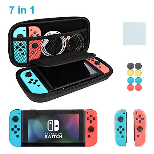 Switch ケース 7 in 1セット スイッチケース ニンテンドースイッチ【収納ケース+超薄カバー+極薄保護フィルム2枚+親指キャップ 8個】ドック対応 MAYOGA 軽量 大容量 全面保護 着脱簡単 カード収納