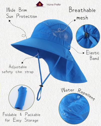 Image of Home Prefer UPF50 Wide Brim Kids Sun Hat Neck Flap Boys Girls Sun Protection Hat for Beach Fishing
