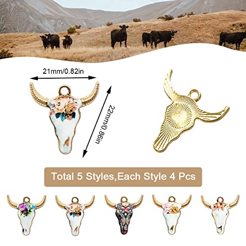 Yymsen 20Pcs Enamel Cow Head Shaped Pendant Animal Cow Pendant, Flower Pattern, Five Styles, Jewelry Making Supplies Diy Bracelet Earring Necklace(A) #TOP1