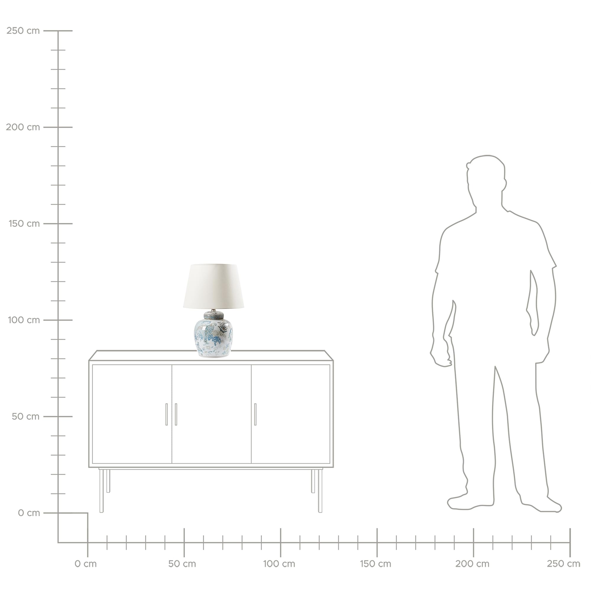 Beliani Lámpara de mesa elegante con base de porcelana con estampado pantalla de lino tambor iluminación blanco y azul Jamapa
