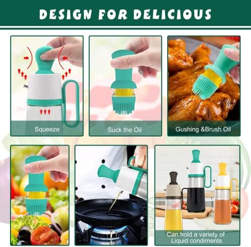 Oil Dispenser Bottle, Glass Oil Bottle with Silicone Brush, 2 in 1 Glass Olive Oil Dispenser Bottle Dropper Measuring Cooking Oil Dispenser Bottle Containe for Cooking,BBQ,Baking (550ml-BLUE)