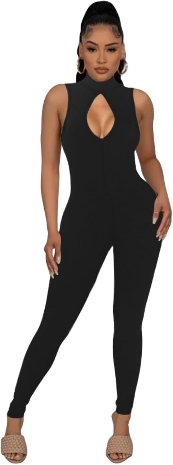 Womens Sexy Sleeveless One Piece Jumpsuits Cutout Bodycon High Waisted Club Outfits Catsuits - Image 2