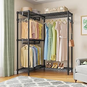 VIPEK L4 Garment Rack L Shaped Clothes Rack for Corner, Freestanding Portable Wardrobe Closet Heavy Duty Clothing Rack with 3 Hanging Rods & 2 Side Hooks, 43.3"Lx29.1"Wx76.4"H, Max Load 810LBS, Black VIPEK L4 Garment Rack L Shaped Clothes Rack for Corner Freestanding Portable Wardrobe Closet Heavy Duty Clothing Rack with 3 Hanging Rods 2 Side Hooks 433Lx291Wx764H Max Load 810LBS Black