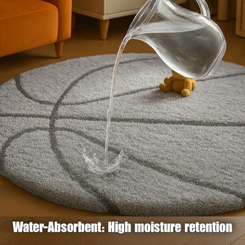 Image of Modern Shaggy Round Rug | Ultra-Soft Plush Circle Carpet for Living Room, Bedroom, Nursery | Fuzzy, Fluffy Area Rug with Non-Slip Base Silver Ball 7x7 feet