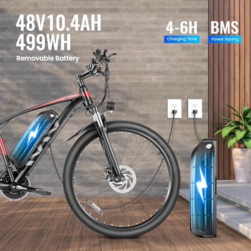 Image of Vivi Electric Bike for Adults, 27.5 inch Electric Mountain Bike, 500W Class 2 eBike 48V 499WH Removable Battery, Up to 50 Miles Range, 21 S Adult Electric Bicycles