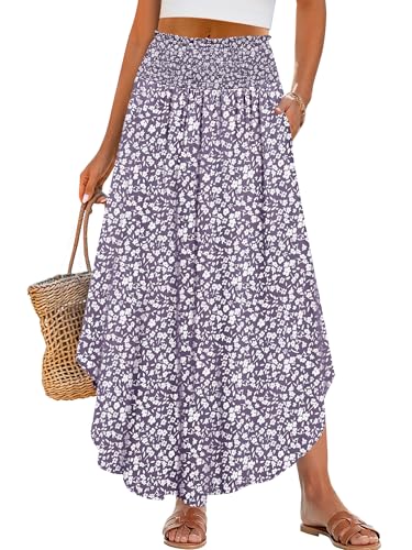 Image of ANRABESS Women's Maxi Skirts Summer Boho Floral High Waisted Flowy Swing Pleated Beach Long Skirt with Pockets