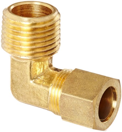 Anderson Metals 50069 Brass Compression Tube Fitting, 90 Degree Elbow, 1/2" Tube OD x 1/2" NPT Male Pipe