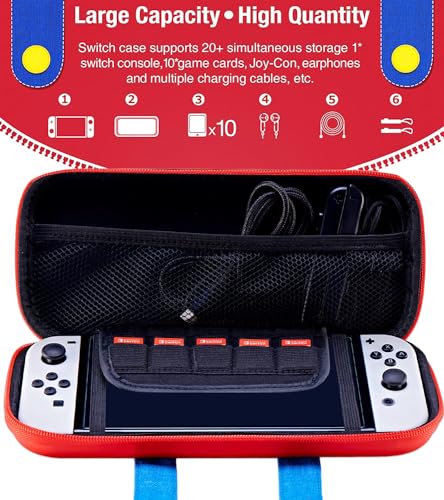 Image of OIVO INDIA Red-Blue Travel Case Pouch Compatible with Nintendo Switch and for Switch OLED Console, Portable Travel Carry Case for Switch /Switch OLED, Protective Box Cover