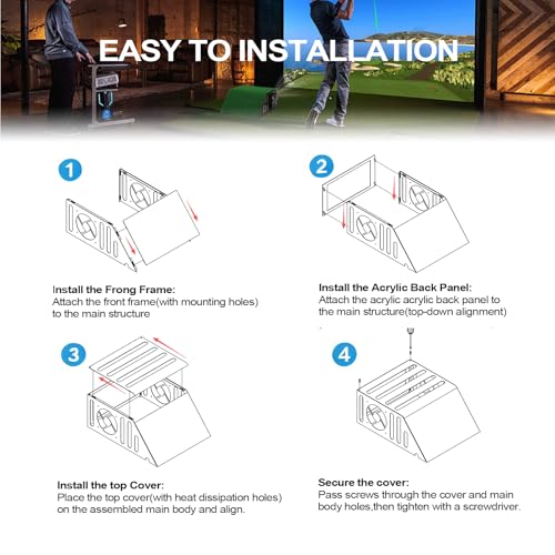 Carcasa para proyector de simulador de golf con ventilación y marco de acero 6