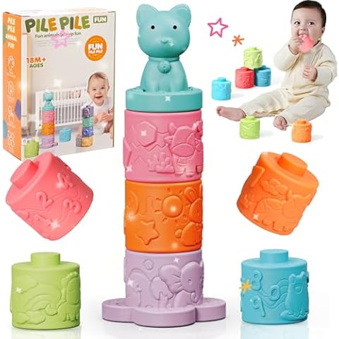 lausomile 6 Pcs Soft Stacking Rings Toys for Babies Newborn 0 3 4 5 6 12 18 Months 1 Year Old Girls Boys - Toddler Sensory Educational Development Learning Montessori Baby Blocks -Infant Teething Cover