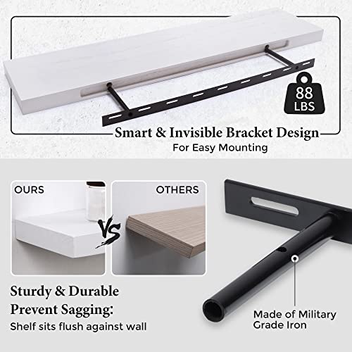 Axeman Floating Shelves, 8 Inch Deep Modern Solid Wood Wall Shelves For Storage, Wall Mounted Display Shelving With Invisible Heavy-Duty Metal Bracket, 36" W X 8" D X 1.6" H, Snow White #TOP2