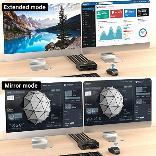 DP Switch KVM 2 PC 2 Monitory, 4K@144Hz Dual Monitor KVM Switch Displayport 1.4, Przełącznik KVM USB dla 4 urządzeń USB klawiatura, mysz, drukarka, z kablem DP i USB